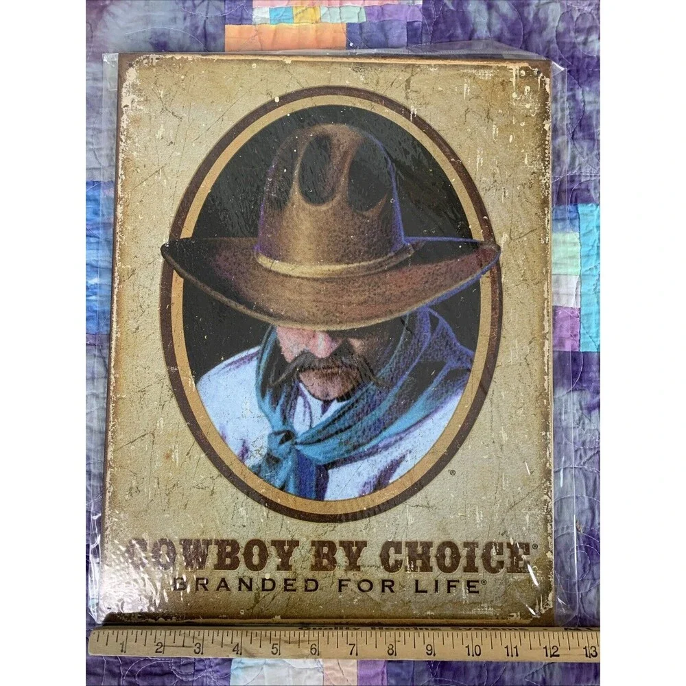 Cowboy By Choice Branded For Life Metal 12.5x16 Sign Decor Bar Man Cave Shop